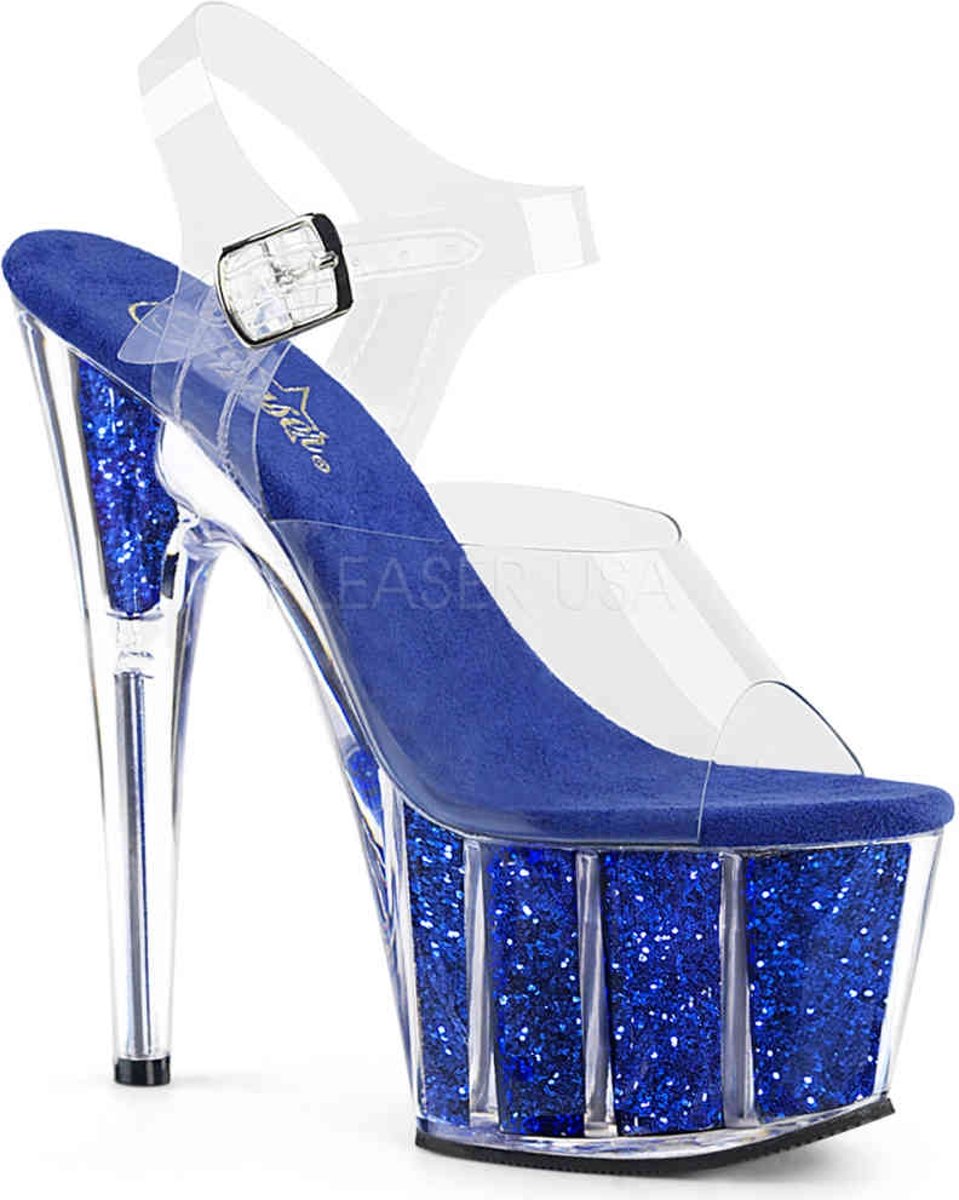 EU 37 = US 7 | ADORE-708G | 7 Heel, 2 3/4 PF Ankle Strap Sandal w/ Glitter Inserts